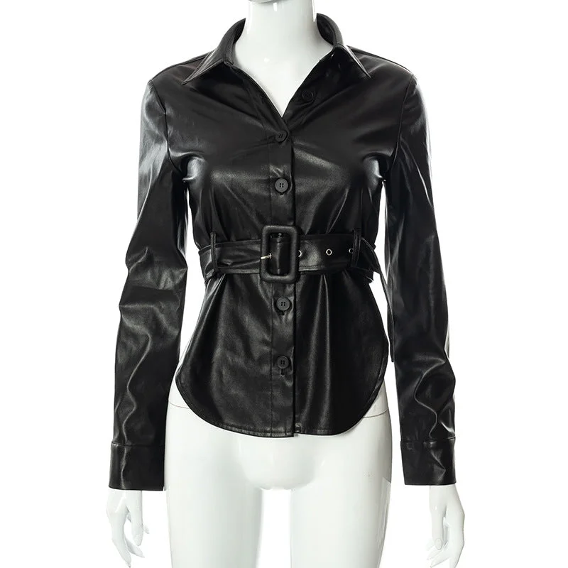 KX-Y21TP442 Ready to ship deep v neck woman black crop tops womens varsity jacket fall leather jackets for women 2021