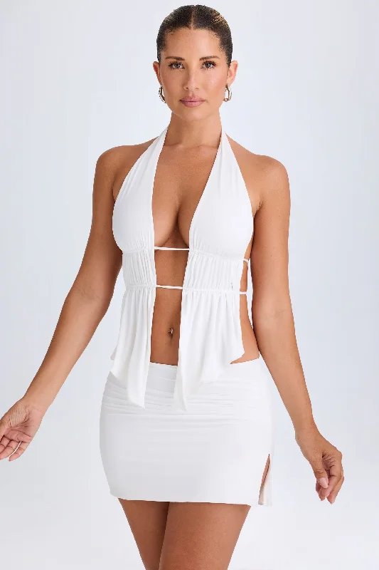 Cut-Out Ruched Halterneck Crop Top in White