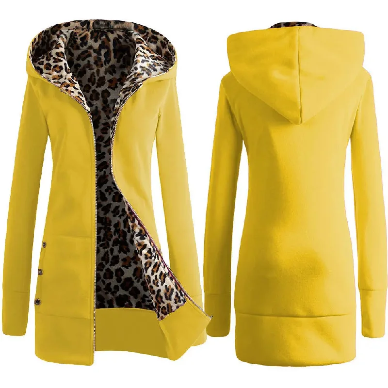 Liu Ming 2024 New Fashion Women Casual Plus Size Leopard Print Zip Up Long Sleeve Hoodie Slim Fit Coat