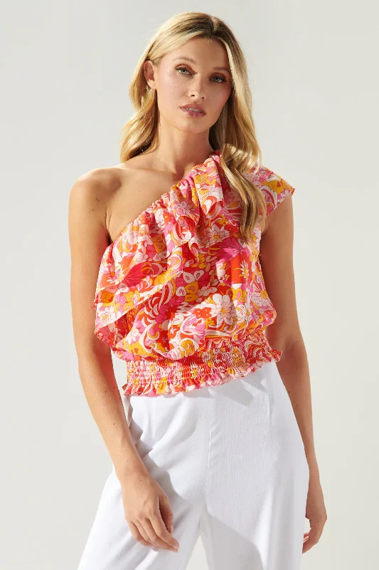 Mellow Groove One Shoulder Ruffle Crop Top