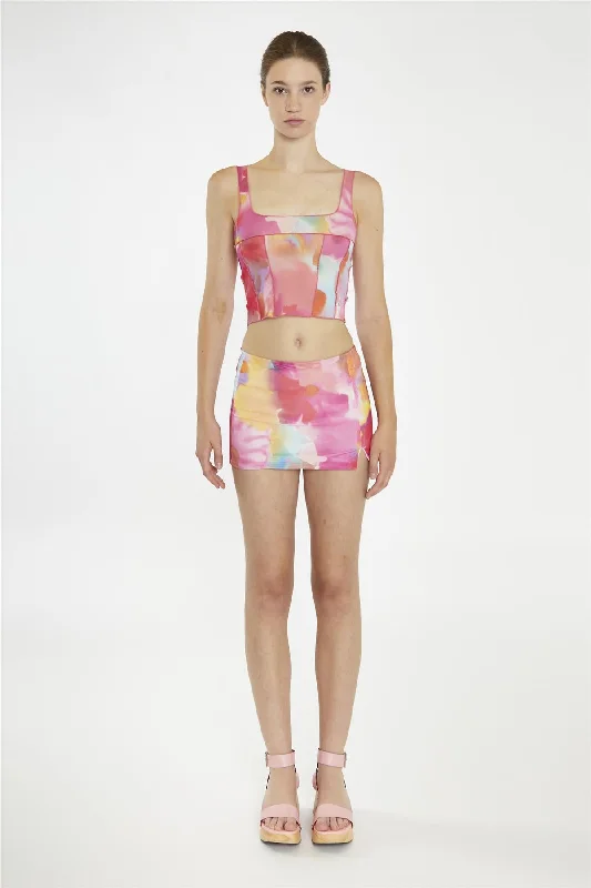 Multi-Watercolour Flower Exposed Seam Crop-Top