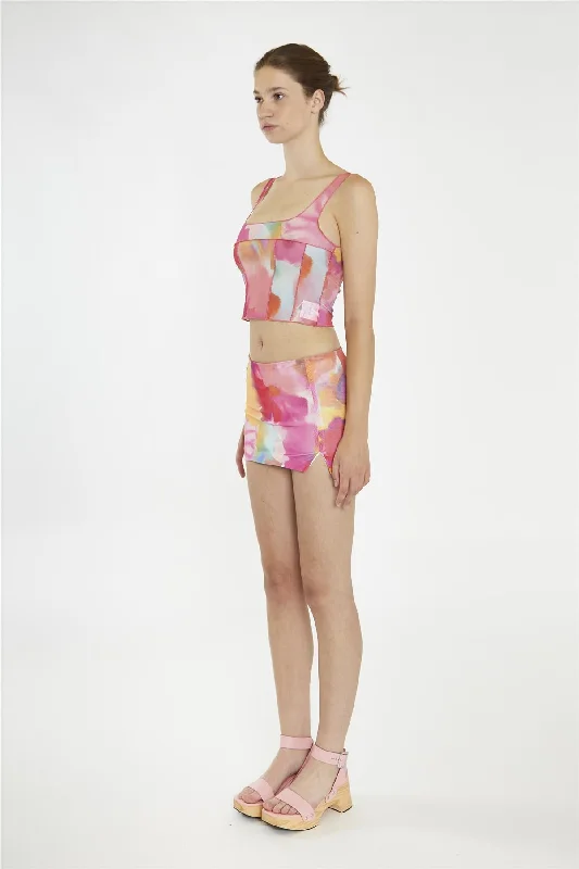 Multi-Watercolour Flower Exposed Seam Crop-Top