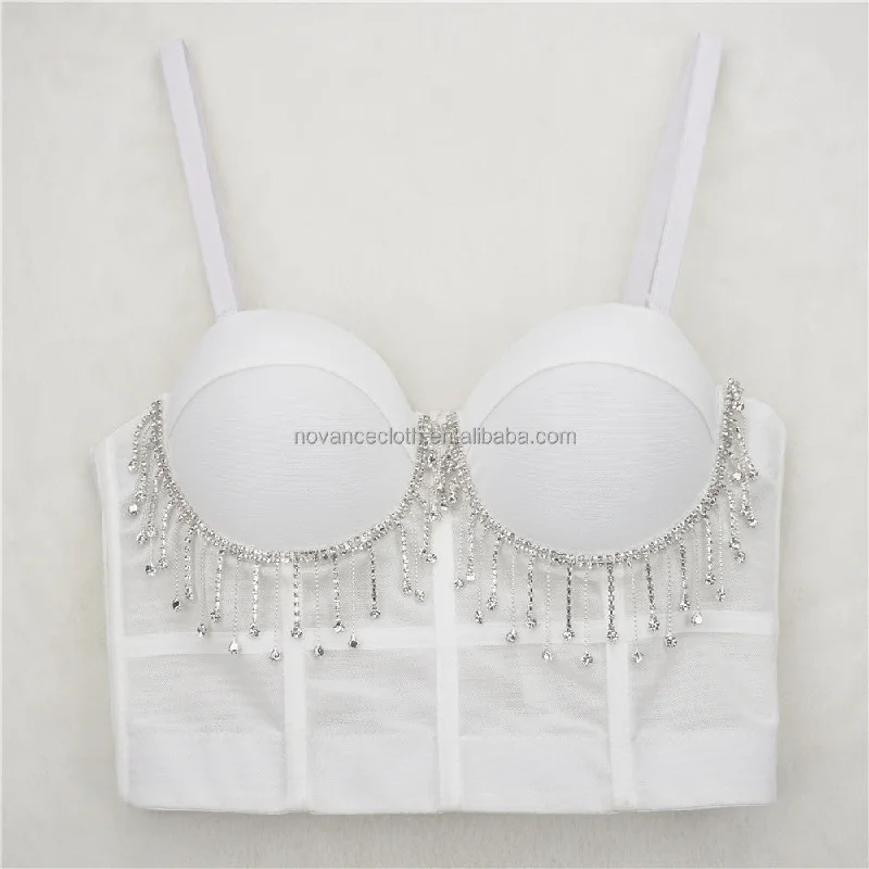 NOVANCE tops de mujer de moda 2022 sexy hot girls suspenders diamond fringed white crop top short slim camisoles