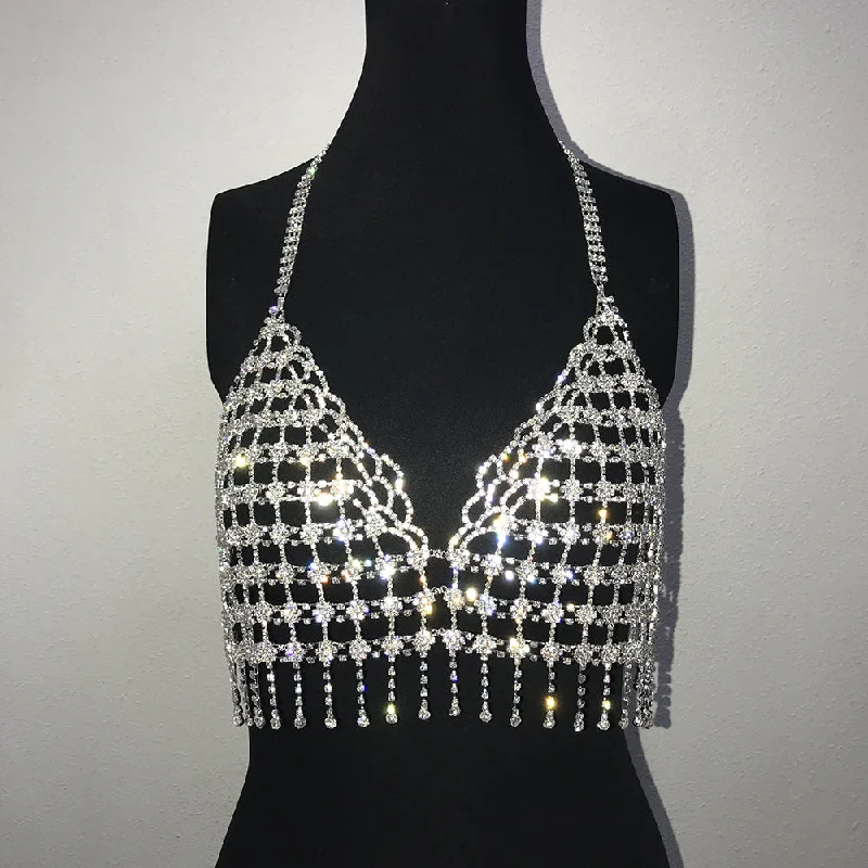 NOVANCE YX720 Lady Gorgeous Shiny Rhinestone Hollow Out Sequined women cami tank tops trendy clothing women body chain crop top