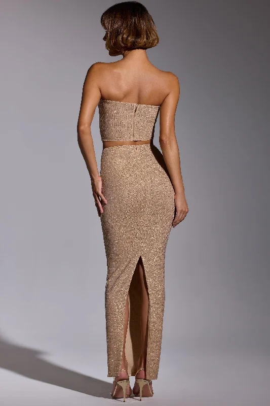 Embellished Strapless Crop Top in Gold