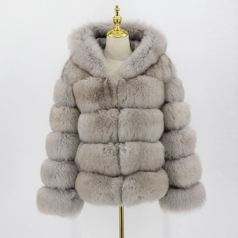 QIUCHEN-QC8143  arrival thick fur coat real fox fur jacket with hood stand collar outfit hoodies plus size coats fo