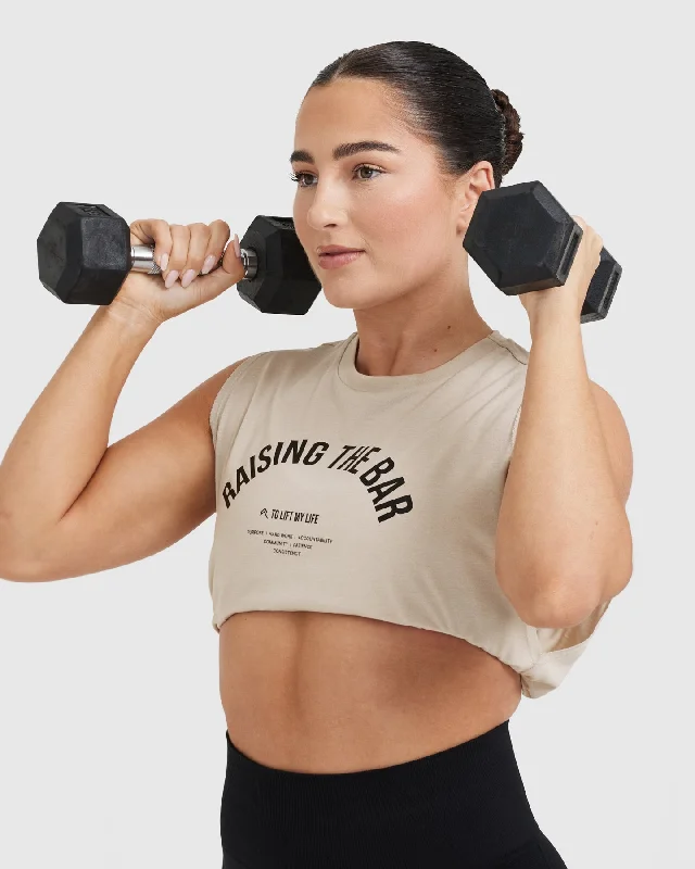 Raising The Bar Graphic Muscle Crop Vest | Sand