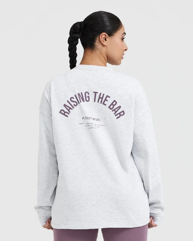 Raising The Bar Graphic Unisex Long Sleeve Top | Light Grey Marl