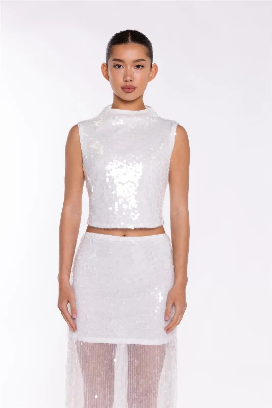 Transparent-Sequin Boat-Neck Crop-Top