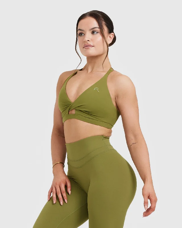 Unified Twist Sports Bra | Olive Green