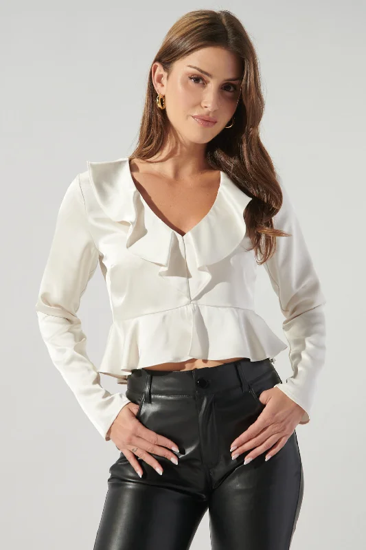 Valencia Satin Ruffle Cropped Blouse