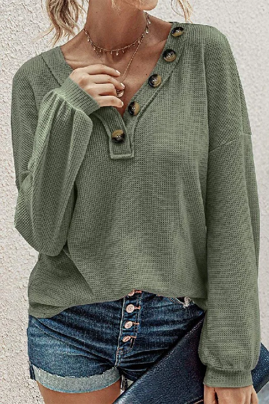 Oversized Slouchy Faux Button Lightweight Sweatshirt