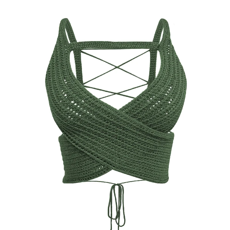 Women's Clothing Fall 2022 Y2K Basic Sleeveless Open Back Straps Tops Women Hollow Knitted Sweater Sexy Crop Tops