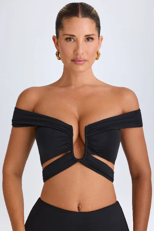 Cut-Out Off-Shoulder Crop Top in Black