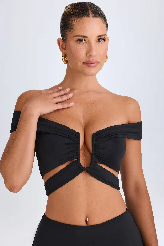 Cut-Out Off-Shoulder Crop Top in Black